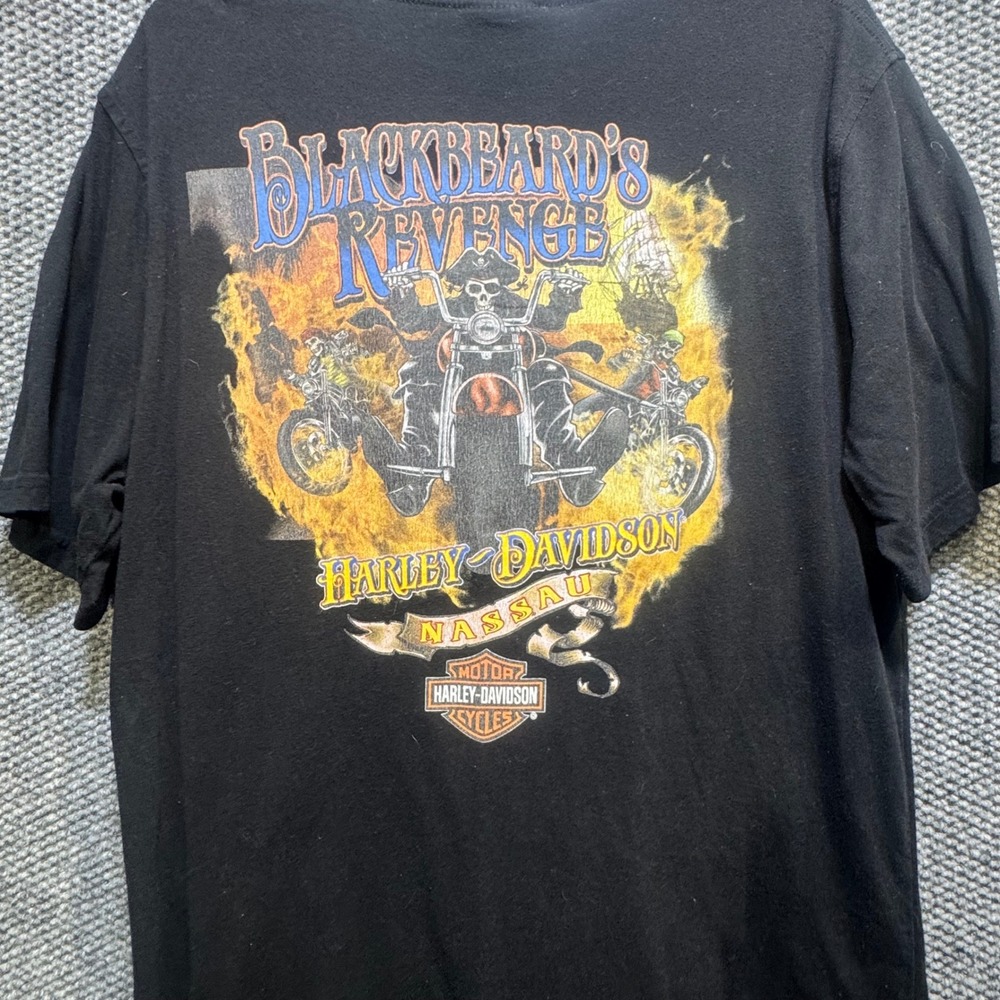 Harley Davidson Nassau Bahamas Blackbeard's Revenge Pirate Shirt Mens Large Blck